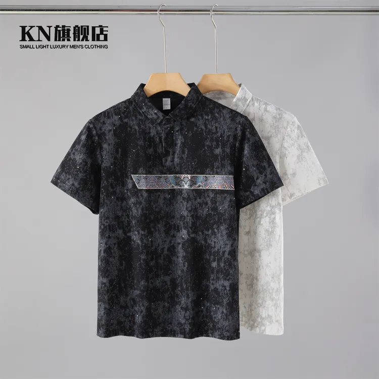 夏季流行胸前条纹贴布刺绣满天星扎染设计POLO衫休闲百搭短袖男士