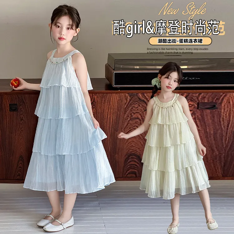 女童夏季蛋糕裙九岁女孩夏装连衣裙中大童无袖裙子小女孩时髦洋气