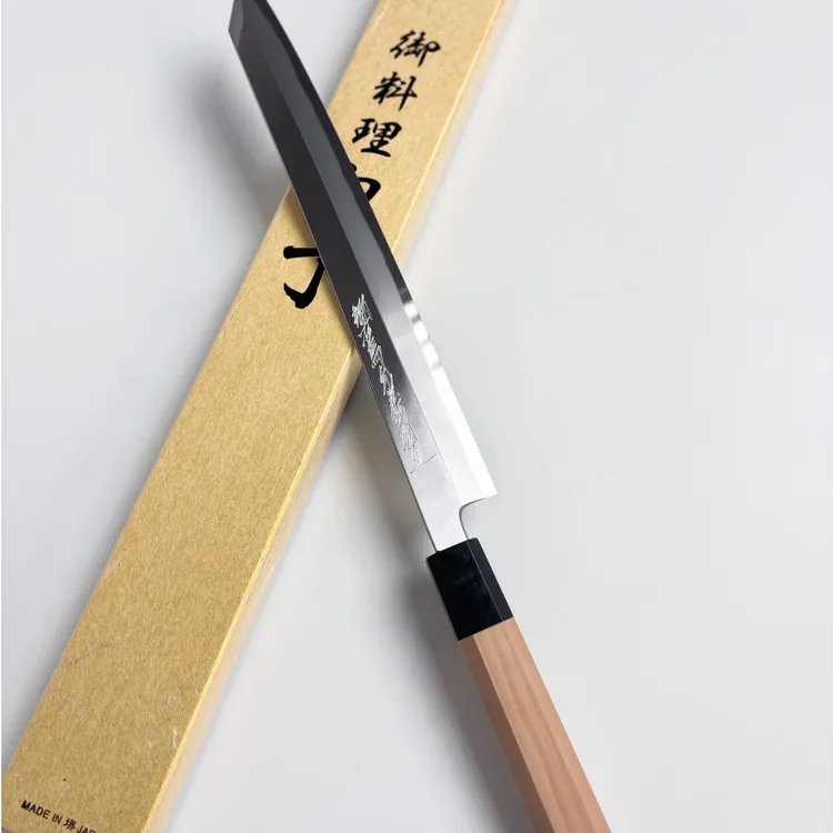 日本进口乡又马允义弘造青二钢切付柳刃手工锻打刺身刀日料三文鱼