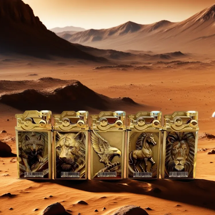 金属充气打火机镀膜摇臂鎏金工艺防风直冲蓝焰打火机男士收藏礼物