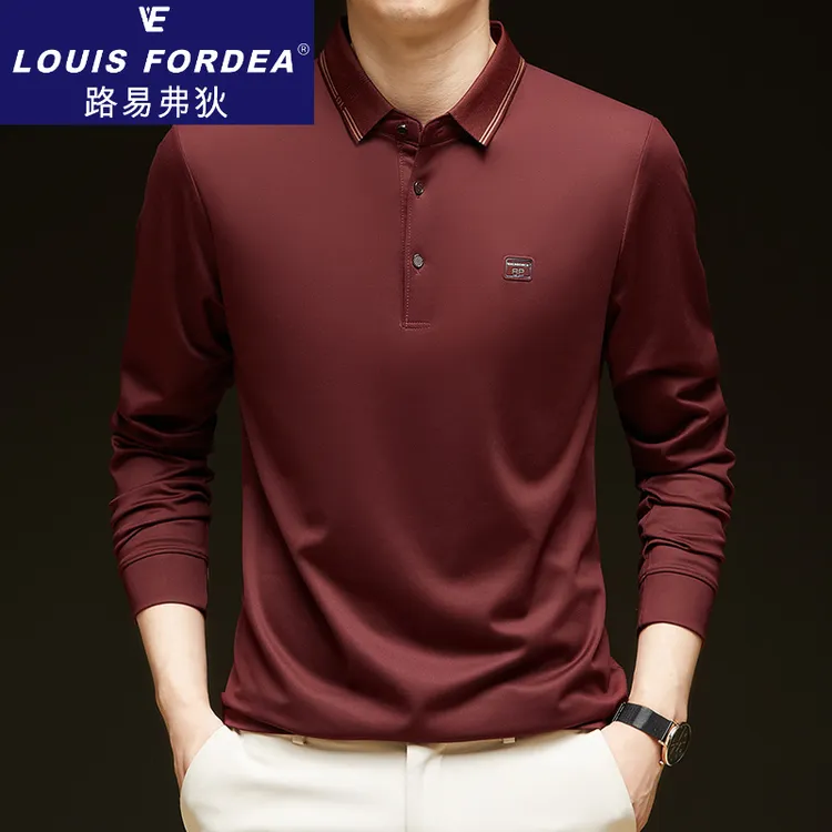Louis Fordea/路易弗狄长袖男秋季轻奢痞帅男装休闲polo衫男士t恤