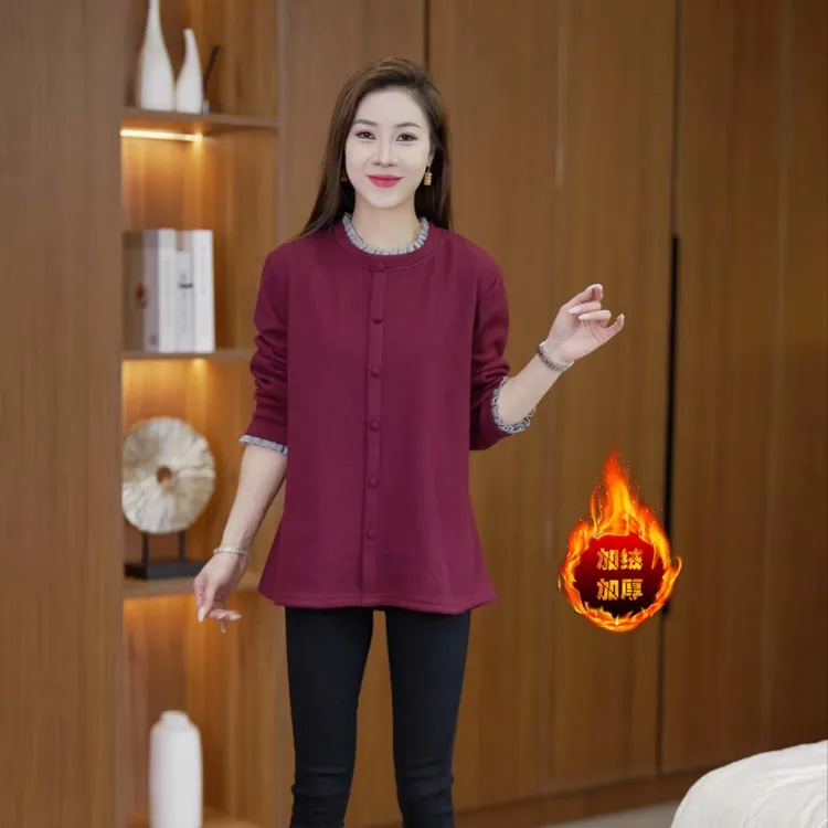 好品质秋冬加绒加厚保暖打底衫长袖T恤木耳领时尚洋气可内搭小衫