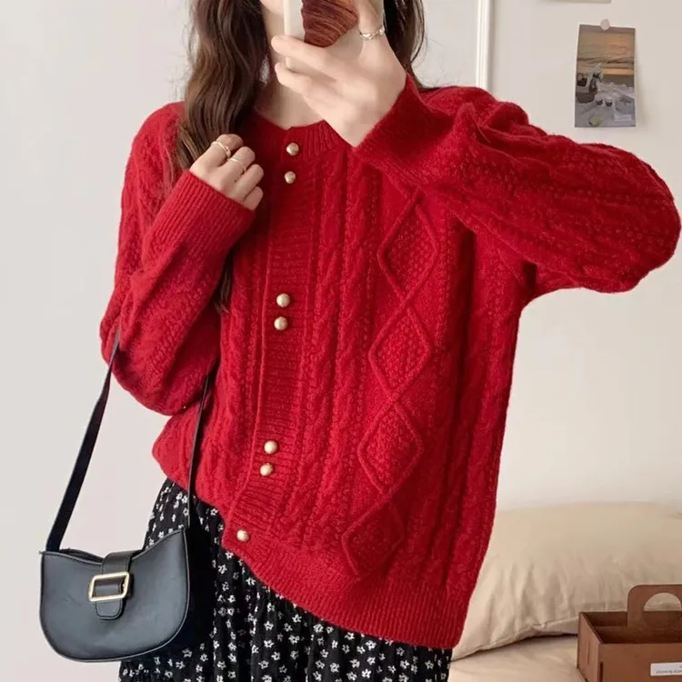 5017新款韩版软糯慵懒温柔风高级感小个子针织毛衣开衫外套HZ001