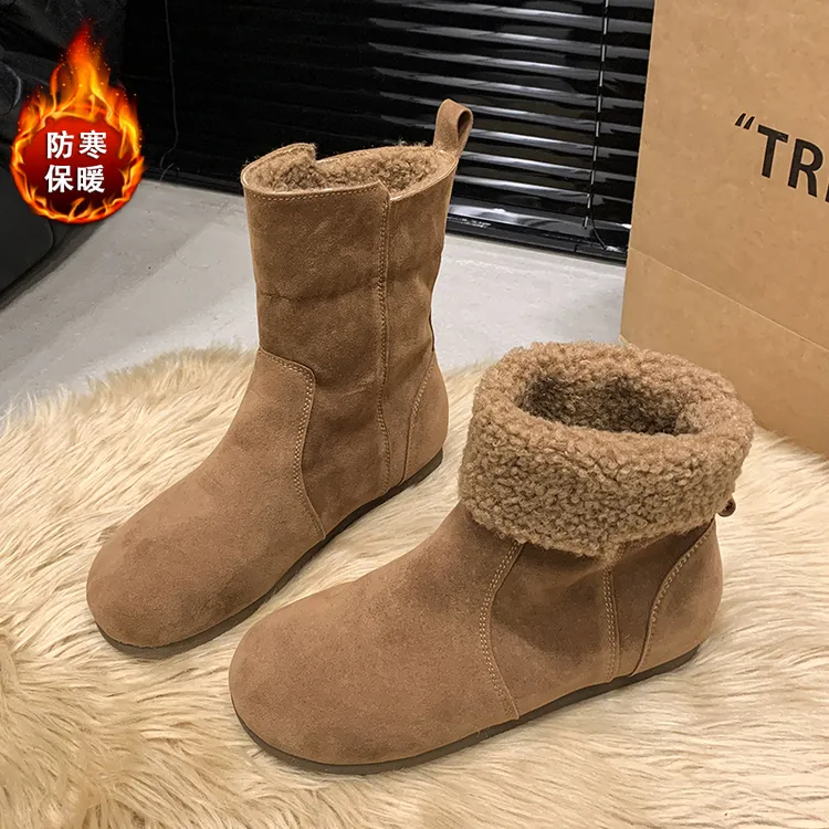 复古勃肯鞋短筒棉靴女士2025新款冬季加绒加厚保暖雪地靴博肯棉鞋