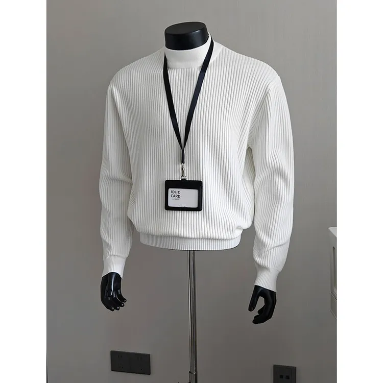 老钱风正肩针织长袖t恤男款秋季美式竖条纹毛衣小领口内搭打底衫