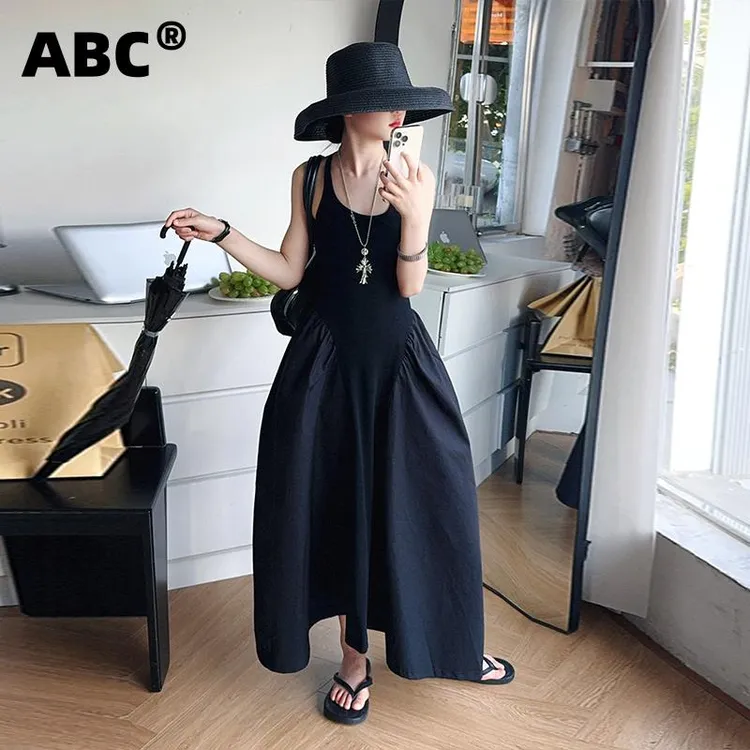 ABC女童连衣裙2025新款儿童女孩夏装拼接吊带收腰显瘦无袖A字长裙