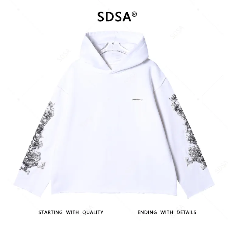 SDSA男士秋冬新款痞帅男装韩版磨边发泡印花连帽卫衣百搭时尚上衣