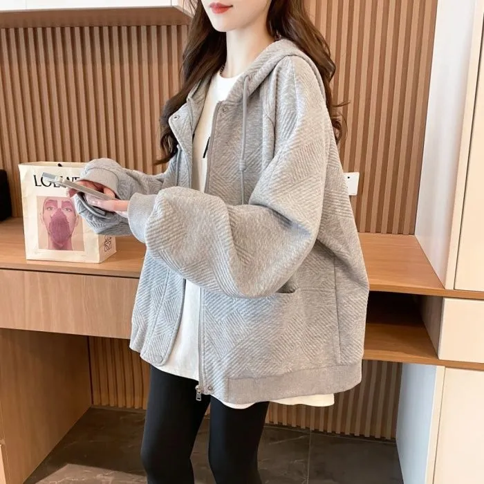 连帽开衫外套卫衣女春秋季新款韩版宽松百搭薄款大码女装长袖上衣
