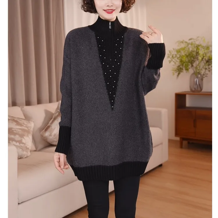 【定制】气质休闲毛衣秋冬季大码宽松中长款时尚内搭上衣