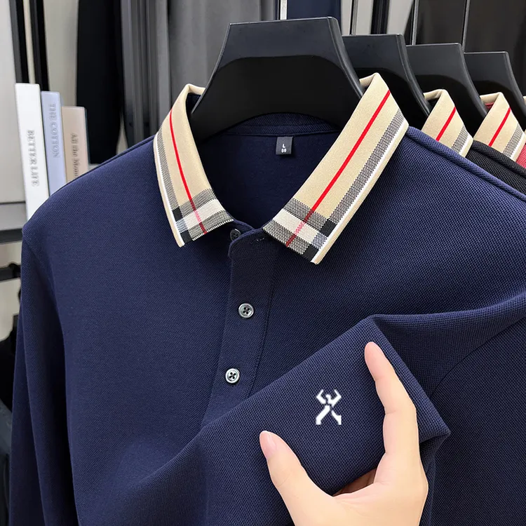 劲霸世家【万针刺绣】2025秋季新款男士高品质纯棉长袖翻领POLO衫潮