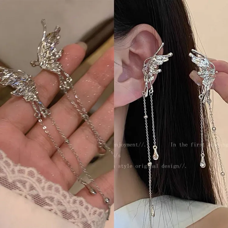 合金亚克力耳饰超仙精灵流苏耳夹女ins潮小众设计感天使之翼无耳