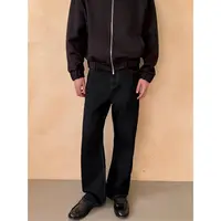 《灰线黑牛》基础款纯色黑色牛仔裤灰色撞色线净版宽松直筒裤子男