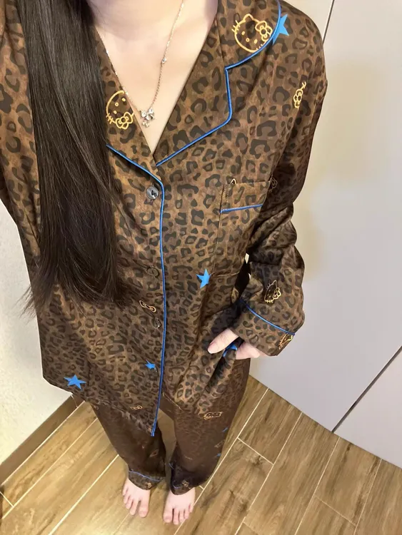 韩系豹纹设计感Kitty印花睡衣女款夏季新款舒适显瘦家居服套装ins