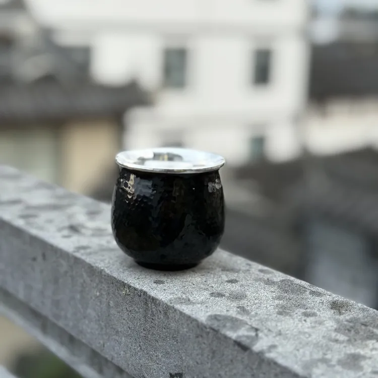 银壶说 999足银纯手工双层防烫隔热大漆铜包银主人杯90cc茶道手工