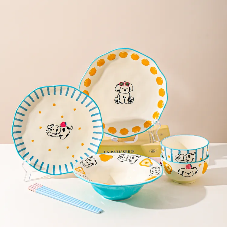 川岛屋可爱陶瓷饭碗家用2025新款高颜值汤碗碟盘子一人食餐具套装