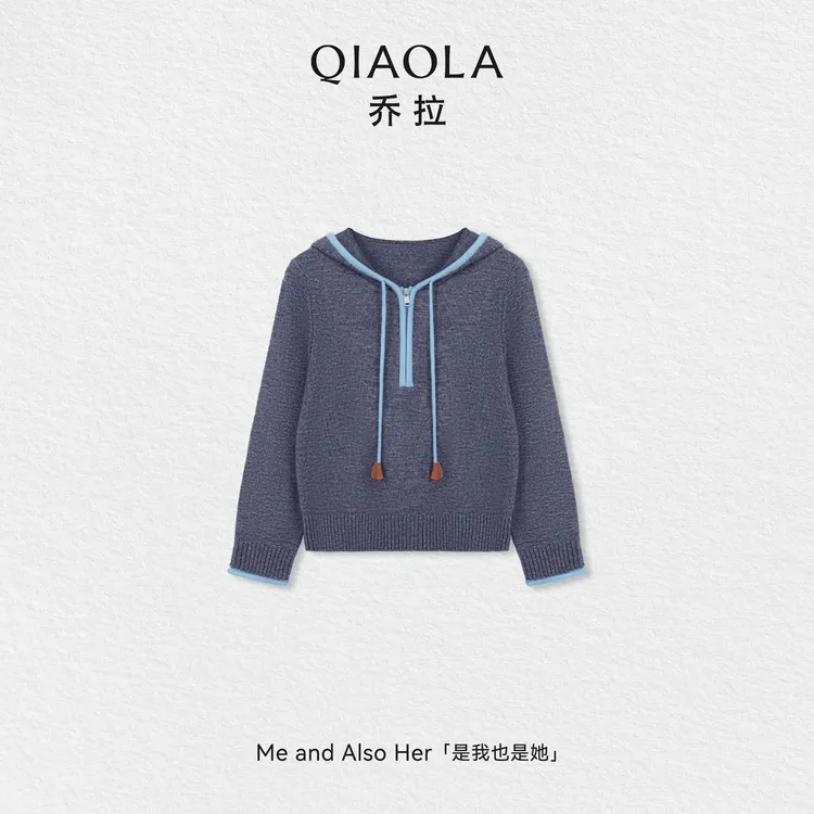 QIAOLA/乔拉【轻快海盐】秋冬季北极绒灰撞蓝色显瘦保暖百搭毛衣