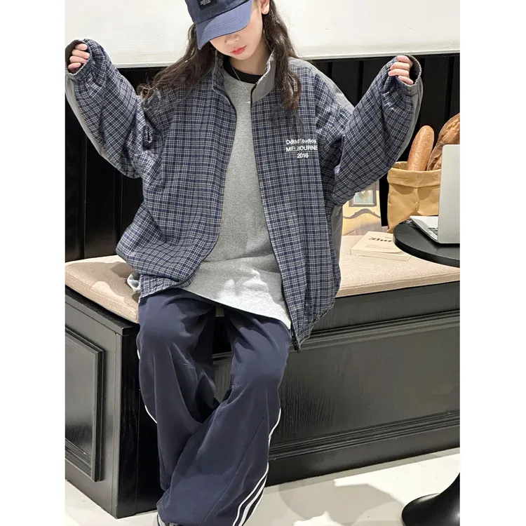 K29661孙小美立领女童格子外套2025秋装新款儿童上衣夹克春秋衣服