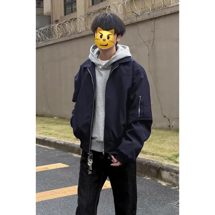 藏青色ma1飞行夹克男款秋季正肩棒球服cleanfit短款翻领男生外套