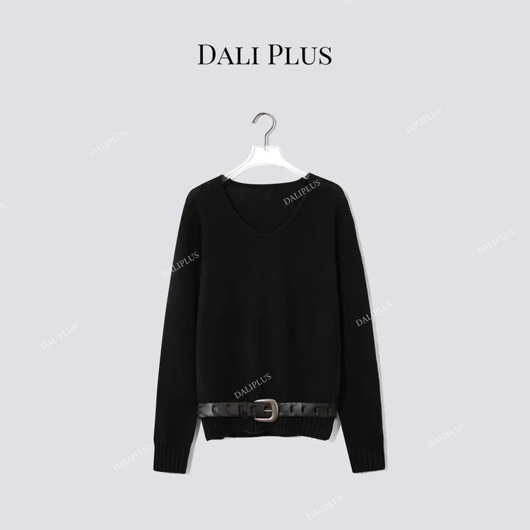 DALI PLUS“超细羊毛毛衣”手工穿绳皮腰带收腰针织衫-D5CK2229