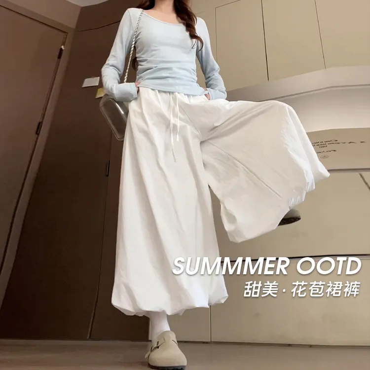 白色花苞裙半身裙女夏季大码胖mm梨形身材显瘦遮肚高腰a字蓬蓬裙