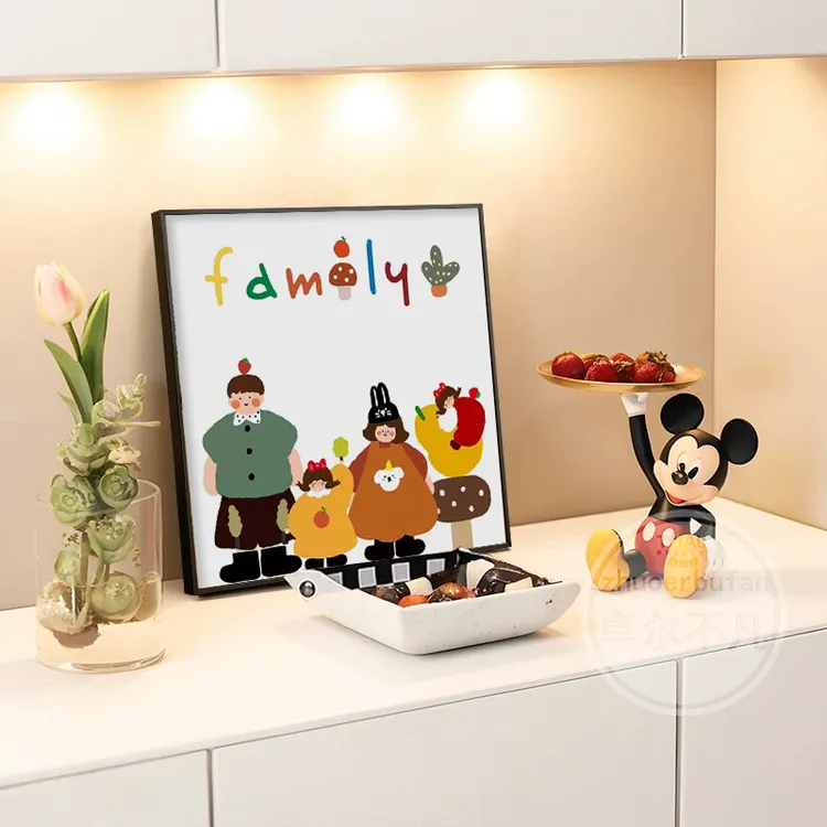 《family》可爱一家三口四口卡通全家福装饰画极简小众抽象挂壁画