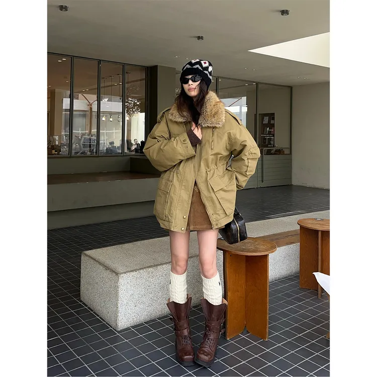 2025冬季新款街头潮流时尚宽松中长款外套工装派克