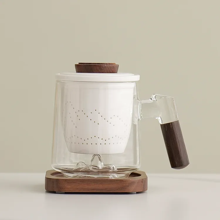 观山玻璃泡茶杯办公室个人喝茶杯子家用简约茶水分离杯高颜值水杯