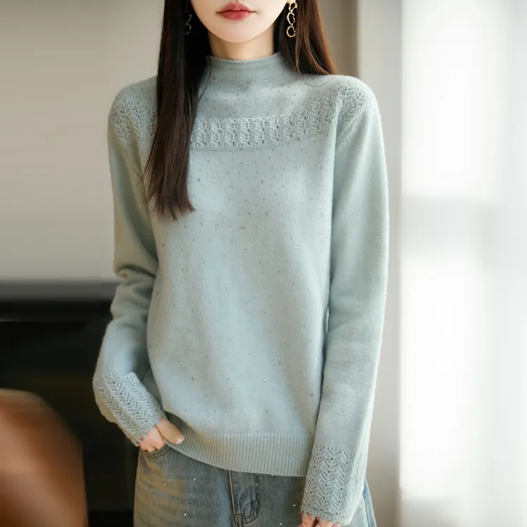 亮片勾花立领打底针织衫新款柔软内搭半高领上衣