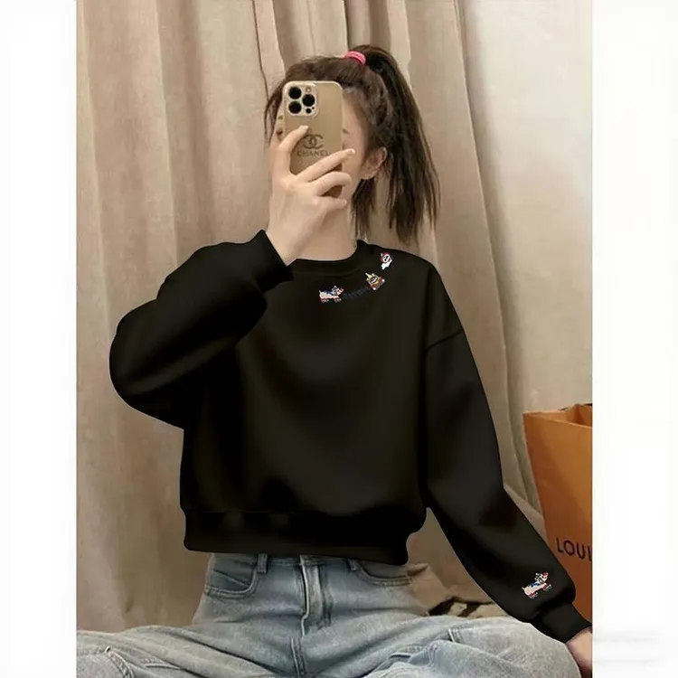 2025秋冬新款设计感白色短款加绒卫衣女高腰小众爆款小个子上衣