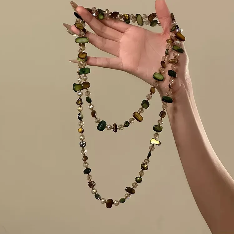 铜合金项链 vintage中古不规则串珠项链女波西米亚设计感颈链潮
