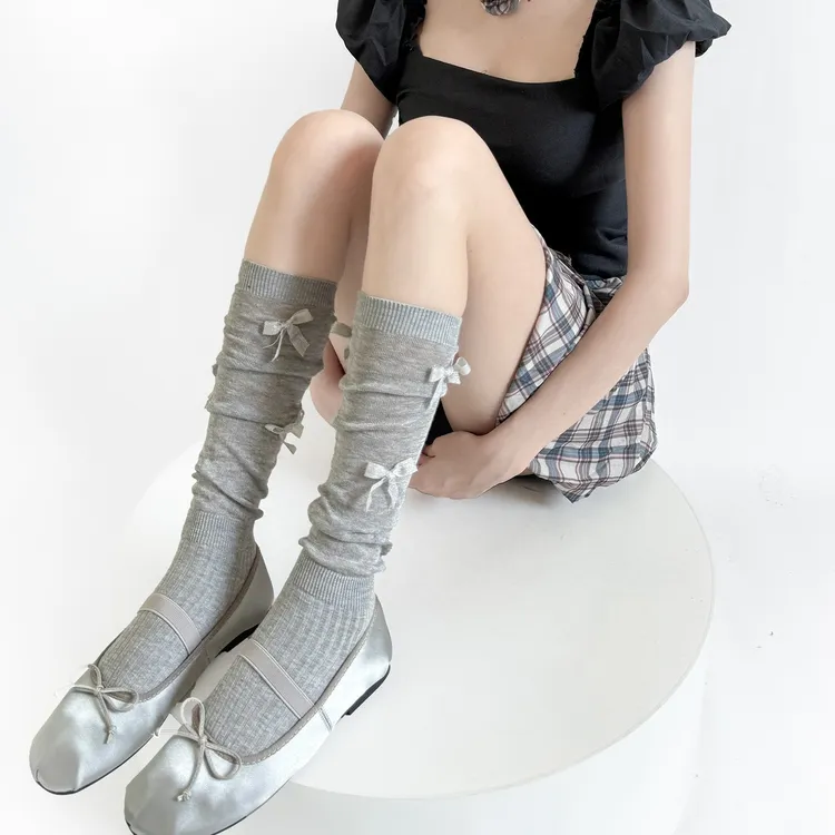 【BHZ】日系甜美蝴蝶结堆堆小腿袜韩版显瘦设计款多彩蝴蝶结中筒袜
