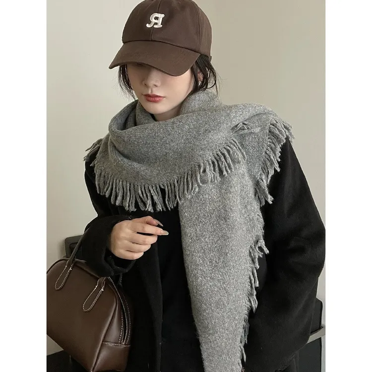 秋冬新款时尚百搭气质披肩高档针织围巾女冬季保暖围脖三角巾外搭