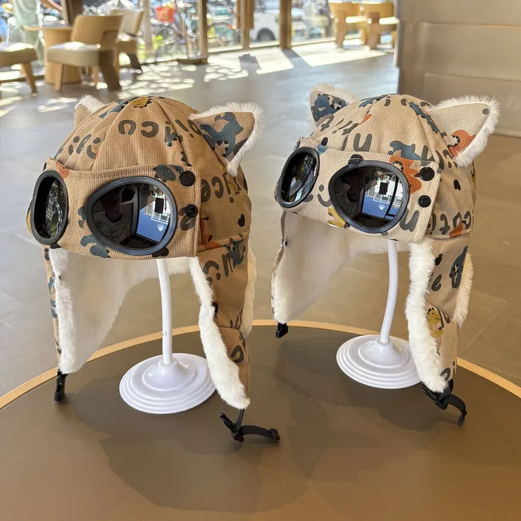 儿童加绒飞行员帽子冬季宝宝防风保暖雷锋帽男女童抗寒骑行护耳帽