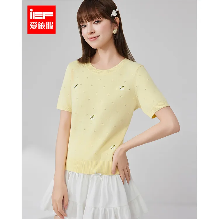 IEF/爱依服2025夏季新款法式温柔小女人气质小清新毛织上衣流光风