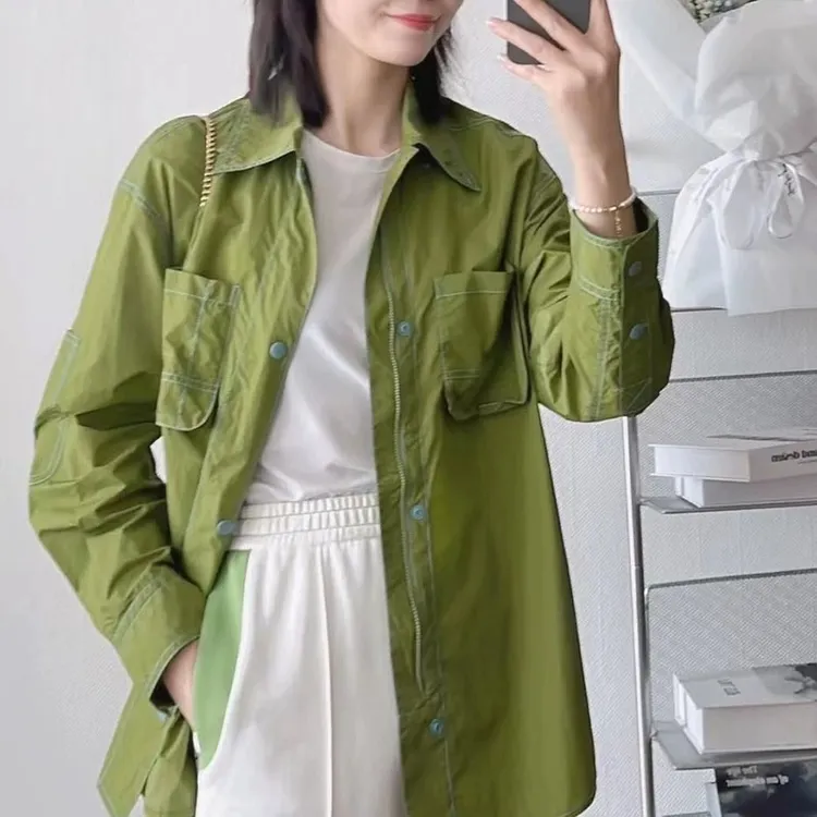 职业阿玛诗官女装2025春秋新款时尚宽松口袋工装衬衫外套