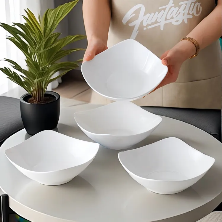 翘角菜盘8英寸4个装简约陶瓷纯白纯色菜盘子釉下彩餐盘餐具水果盘