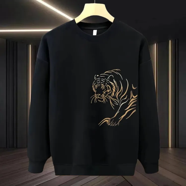 秋冬季加绒男士卫衣印花T恤复古时尚百搭宽松休闲潮流上衣打底衫T