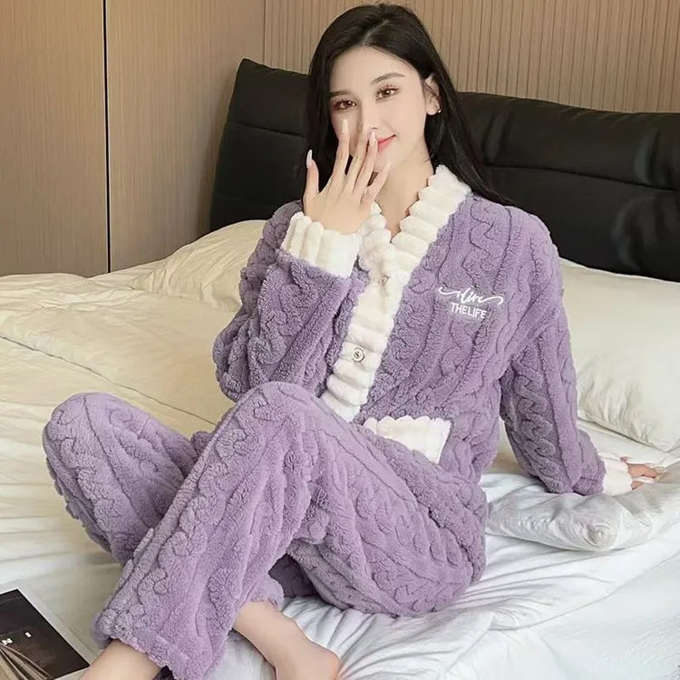 【反季清仓】珊瑚绒女睡衣加绒加厚冬季2025新款家居服套装