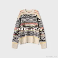 溶溶【文艺诗】RONGRONG 甄选超细羊毛羊绒混纺费尔岛提花毛衣8199