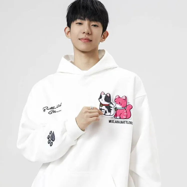 新款国潮重工卡通刺绣百搭魔术男连帽卫衣秋冬松情侣小众美式外套