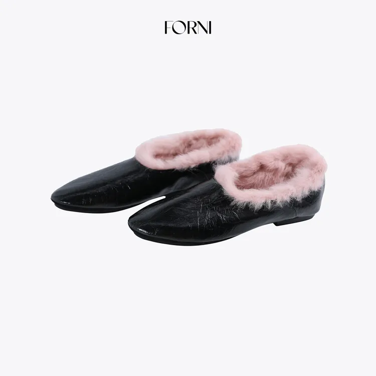 FORNI 茄子鞋 买手店同款真兔毛加绒乐福鞋