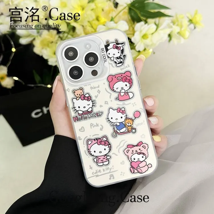 动物衣服KT拼贴彩银壳适用于iPhone苹果16手机壳华为oppo小米手机