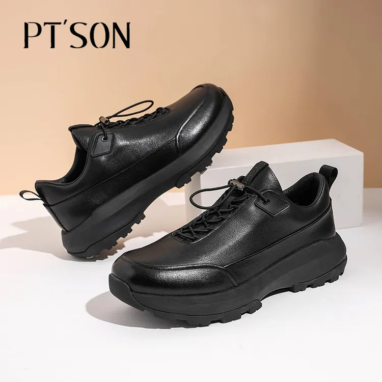 PT SON/百田森头层牛皮户外休闲皮鞋防水软底商务真皮男鞋一脚蹬