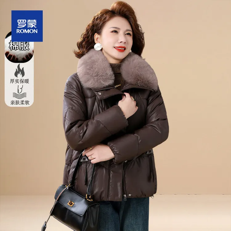 罗蒙妈妈冬装棉服免洗皮棉袄2025新款中老年人秋冬外套保暖棉衣女