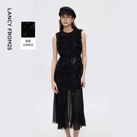 朗姿重工刺绣立体花高级感拼接连衣裙气质轻礼服2025年冬季新款女