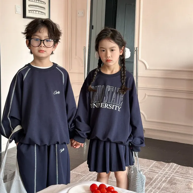 秋季新品韩版姐弟字母套装男童女童休闲时尚卫衣套装