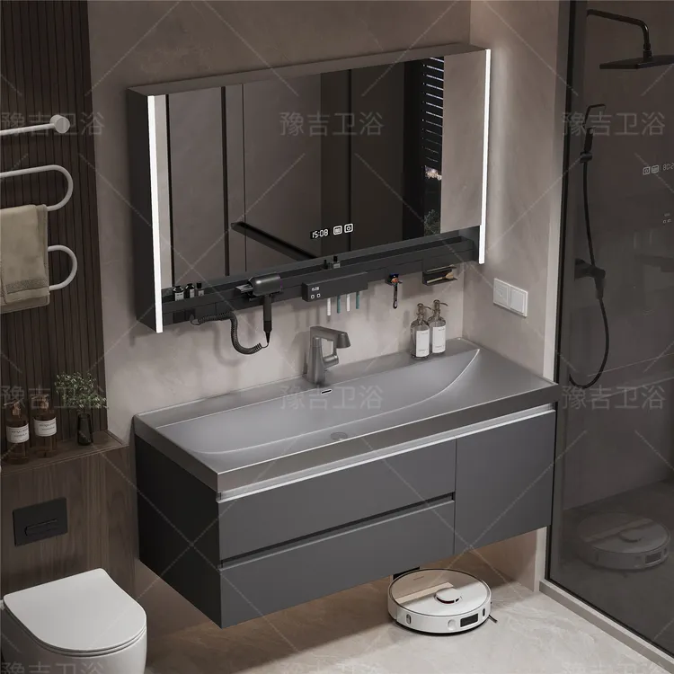 豫吉浴室柜组合鎏金石一体超大盆轻奢风卫生间洗漱台