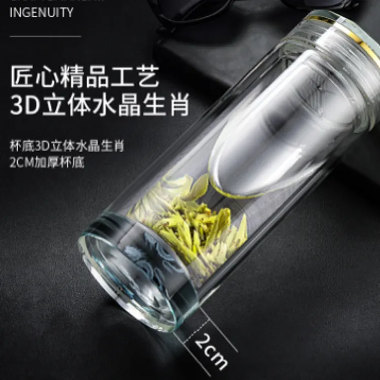大容量500毫升双层耐冷热水杯便携车载泡茶杯加厚高档隔热玻璃杯