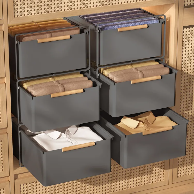 衣柜拉篮抽屉式衣服收纳箱金属筐抽拉式置物架柜内分层衣物收纳盒