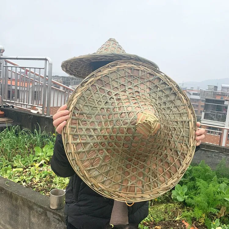 户外防雨竹编斗笠夏季农民农村干活下地大檐遮阳防晒田园采茶帽子